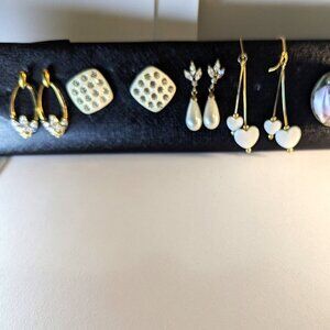 1970s EARRINGS Lot Bundle Geometric Post Dangle Cz Hearts and Artisan Purple Art